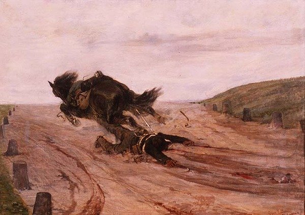 Man gevangen door een stijgbeugel door Giovanni Fattori