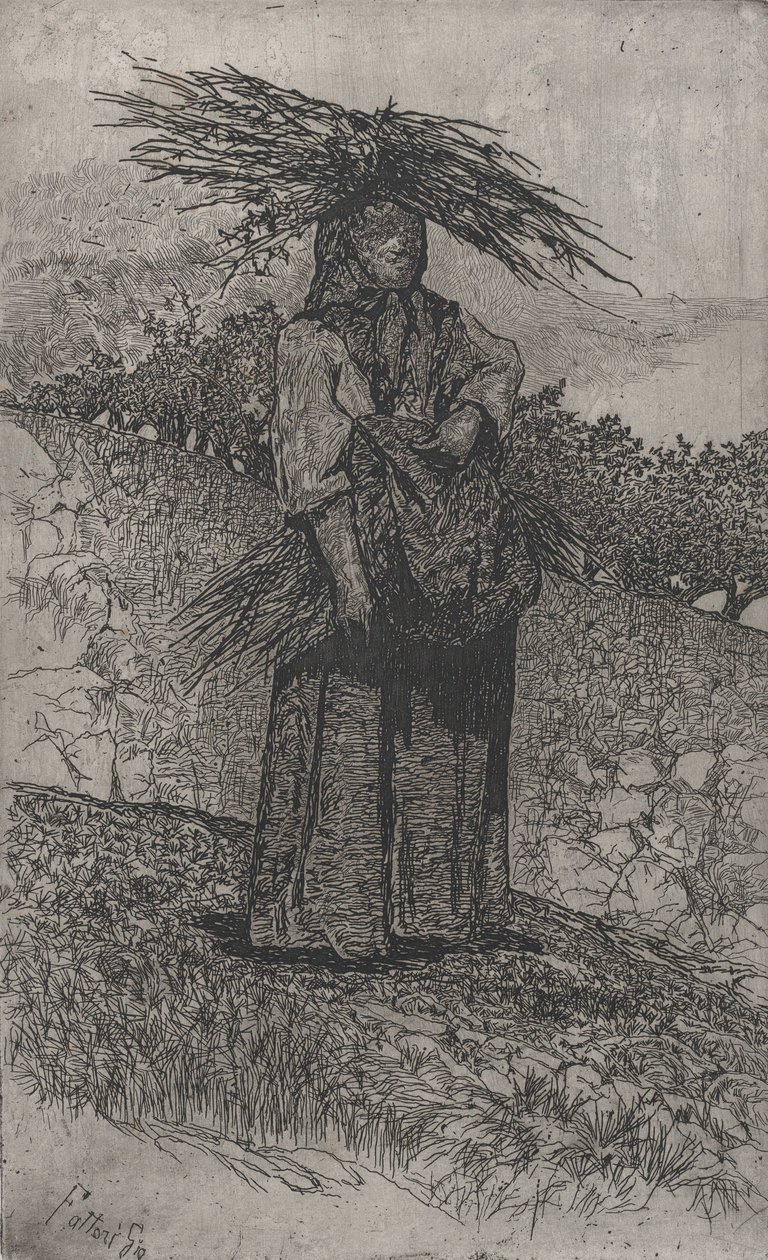 Boerin verzamelt takken door Giovanni Fattori