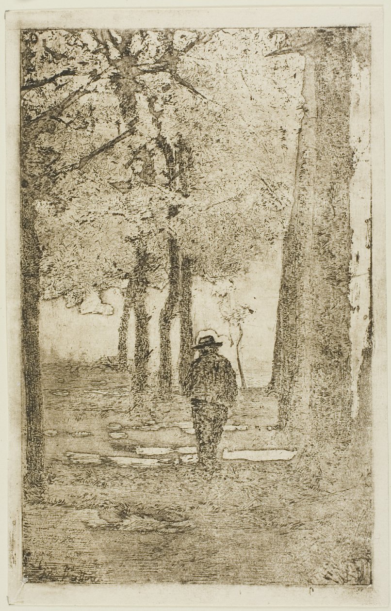 Boswandeling met figuur door Giovanni Fattori