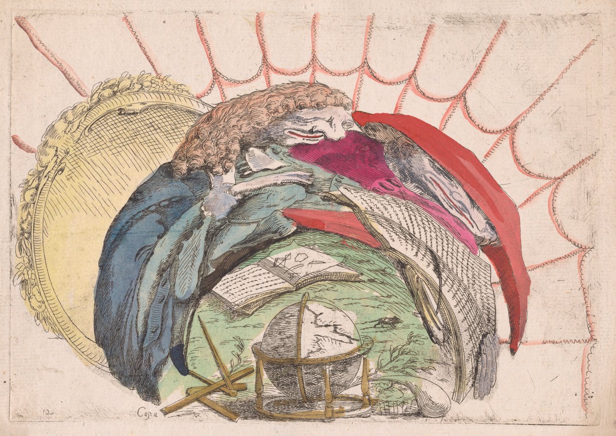Geleerden raadplegen boeken en een globe door Giovanni Francesco Costa