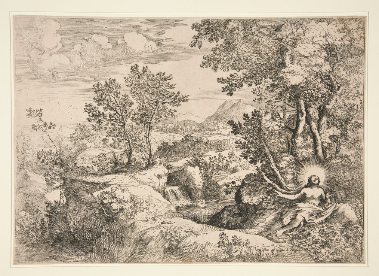 Maria Magdalena in een Landschap door Giovanni Francesco Grimaldi