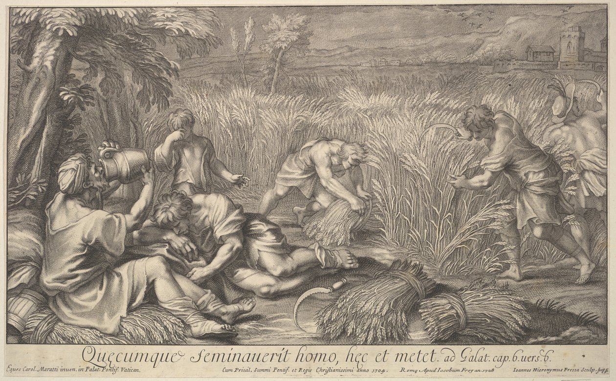 Graanoogsters, 1704 door Giovanni Girolamo Frezza