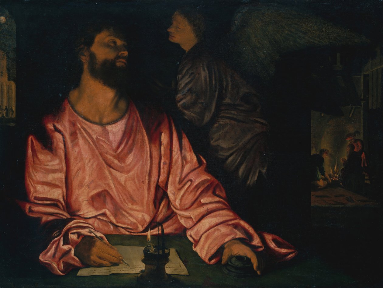 Sint Mattheüs en de engel door Giovanni Girolamo Savoldo