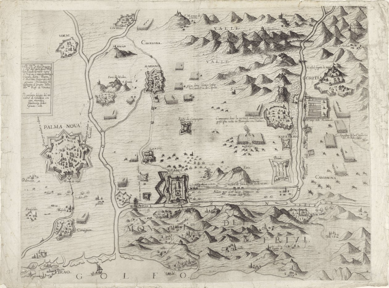 Plattegrond van de belegering van Palmanova door Giovanni Justo