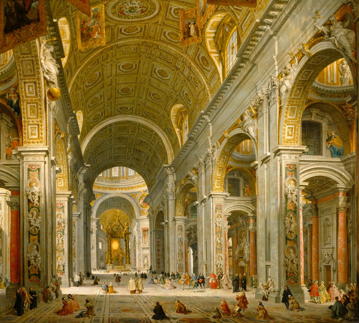 Interieur van de Sint Pieter, Rome door Giovanni Paolo Panini