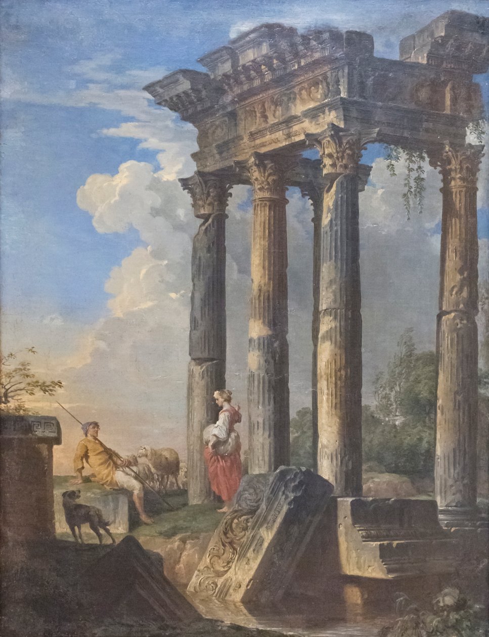 Ruïnes met herders door Giovanni Paolo Pannini