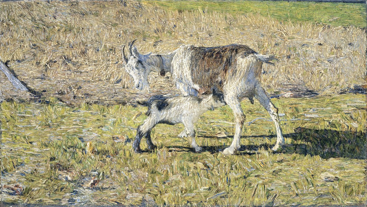 Een geit met haar jong door Giovanni Segantini