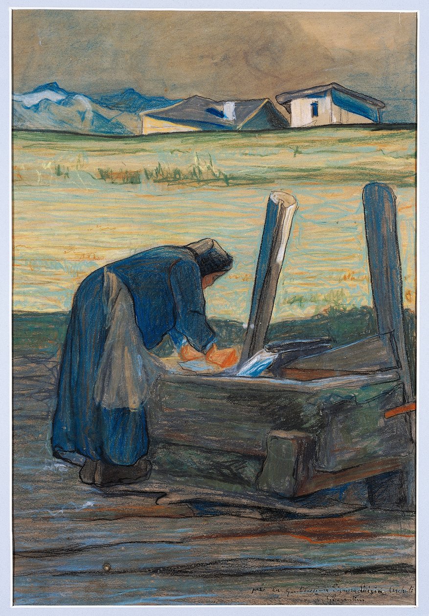 Wasvrouw bij fontein door Giovanni Segantini