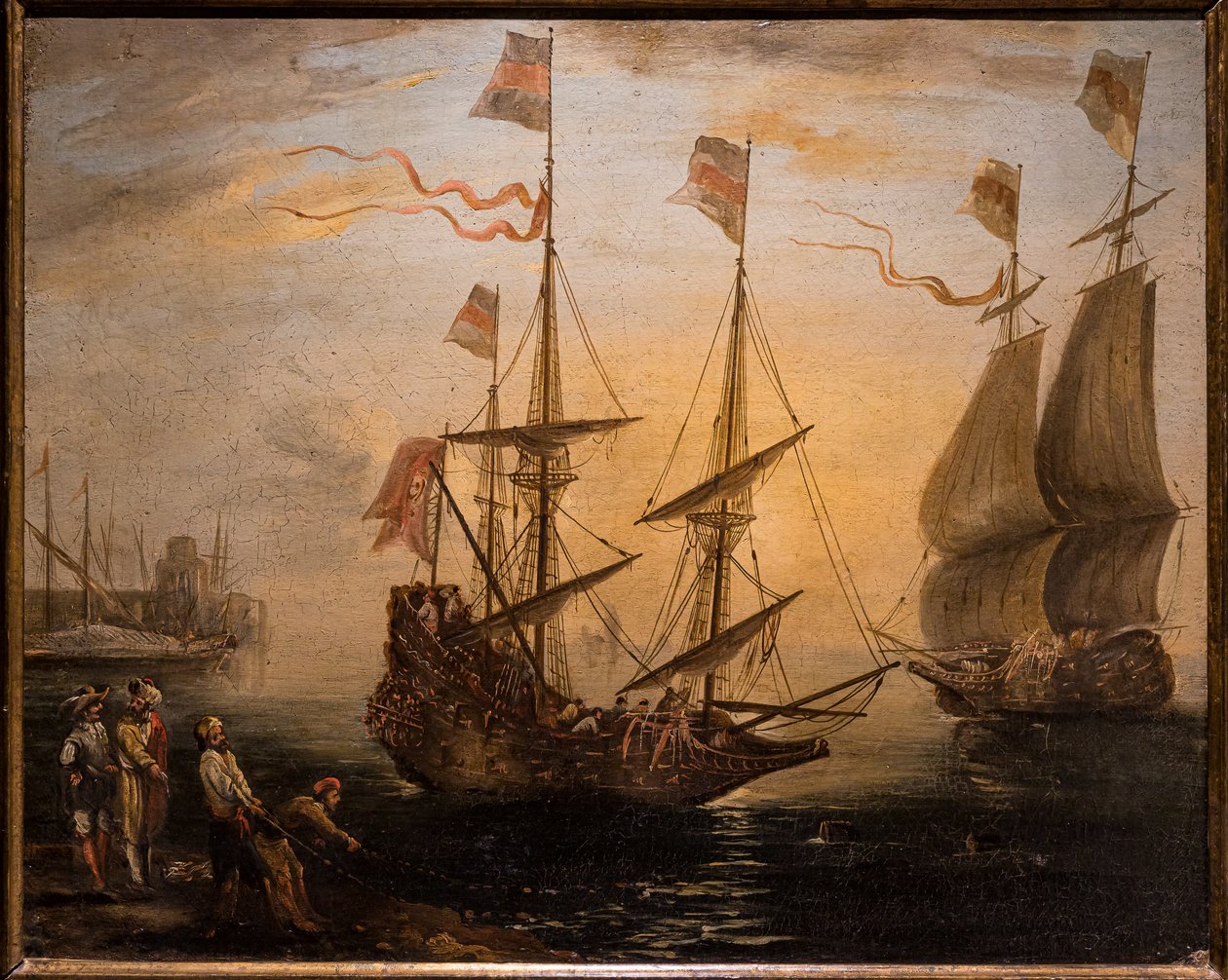 Marina en twee zeilschepen door Giovanni Signorini