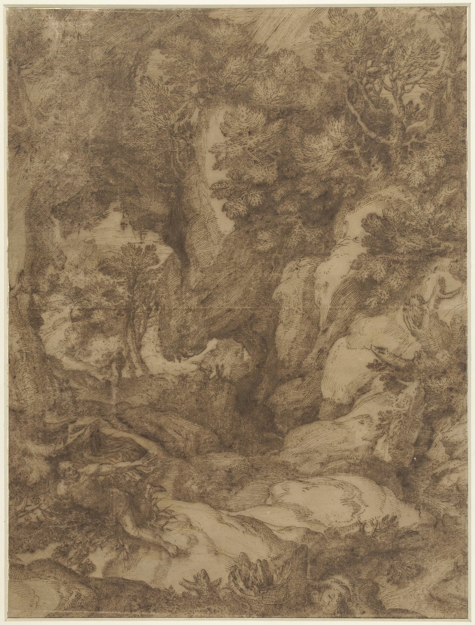 Heilige Benedictus in een landschap door Girolamo Muziano