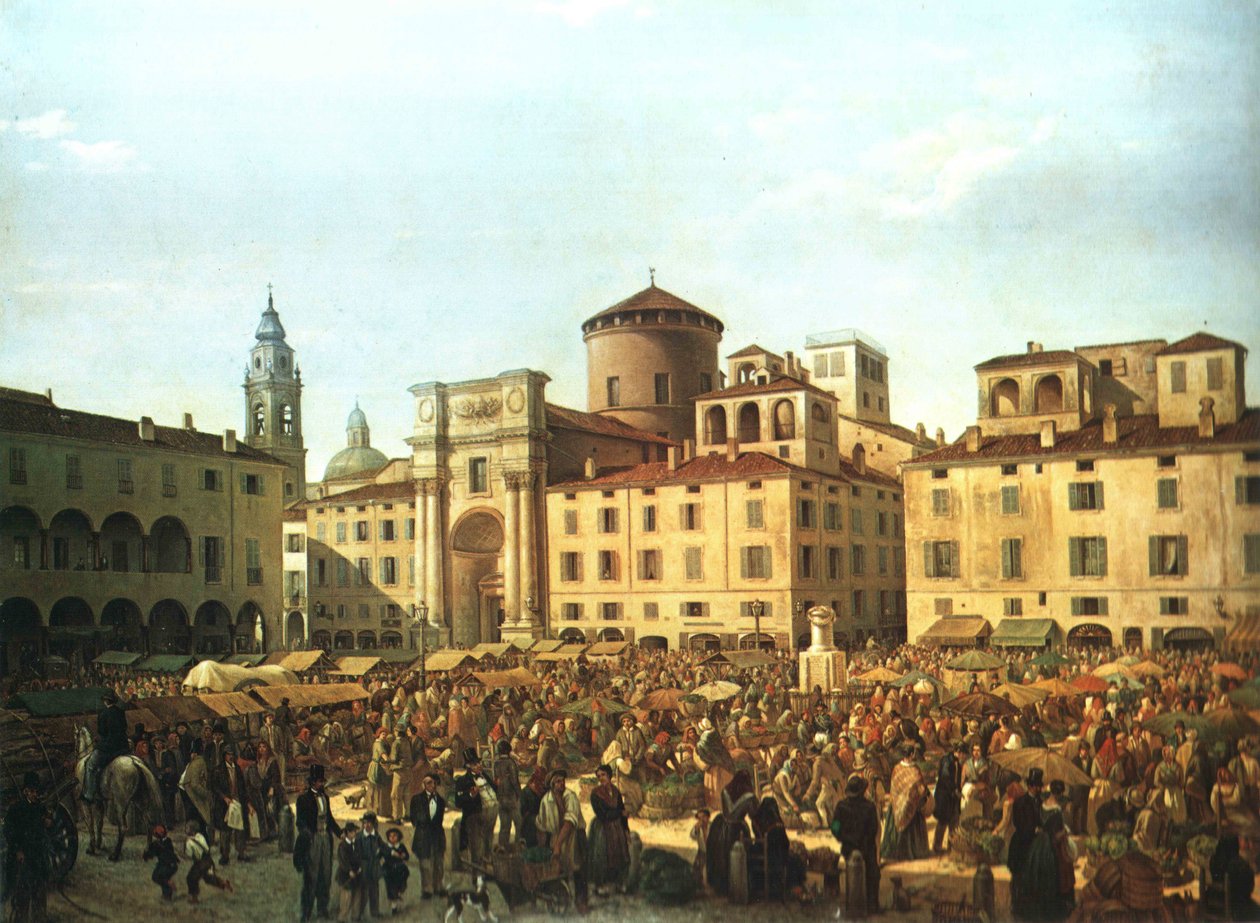 Het plein van Parma op marktdag in 1848 door Giulio Carmignani