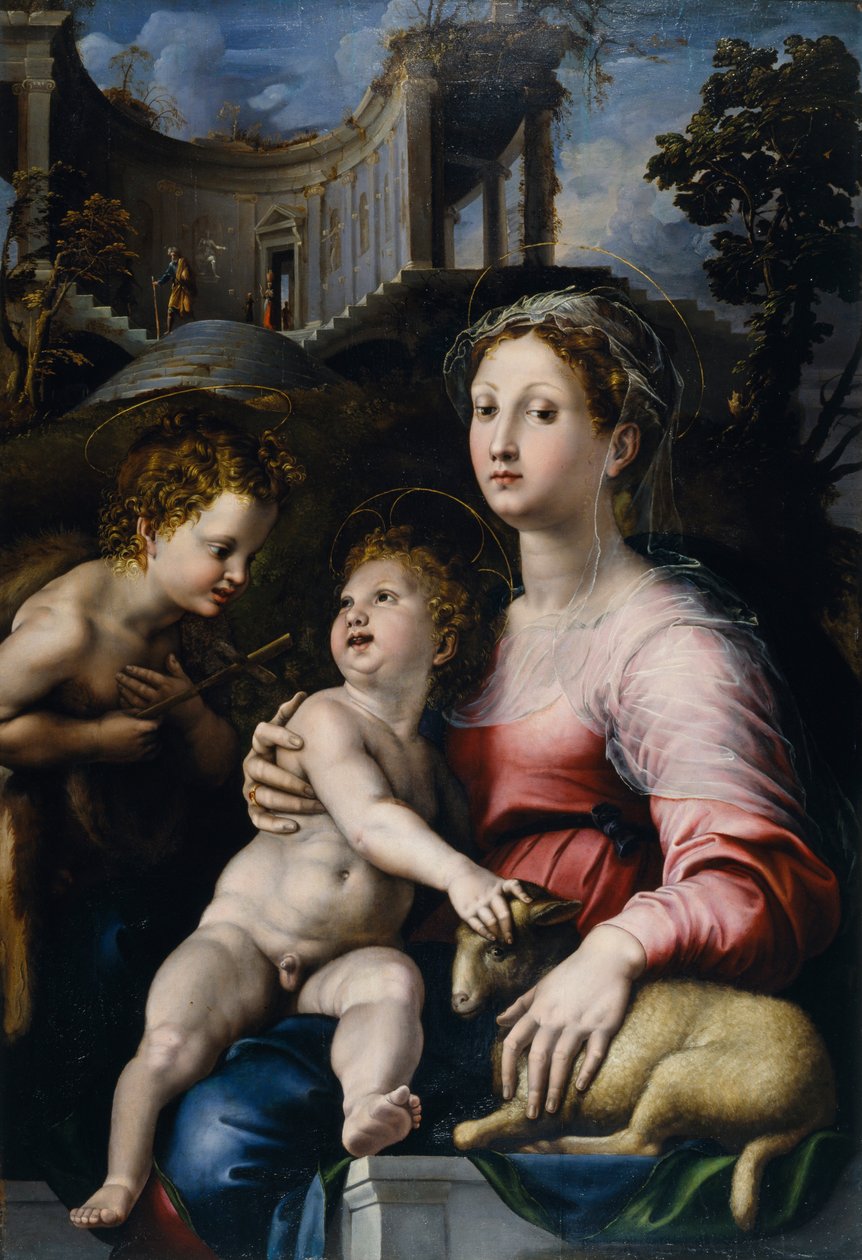 De Madonna en Kind met Sint Jan de Doper door Giulio Romano