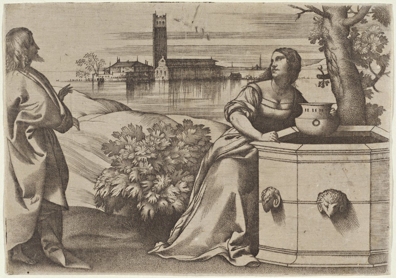 Christus en de Samaritaanse vrouw door Giulio Campagnola