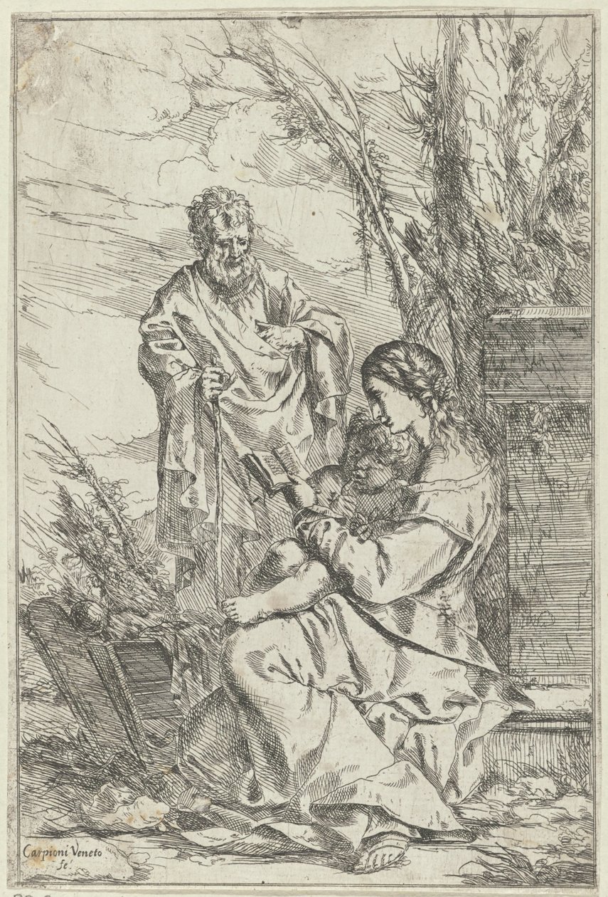 Heilige Familie met Maria lezend door Giulio Carpioni (I)