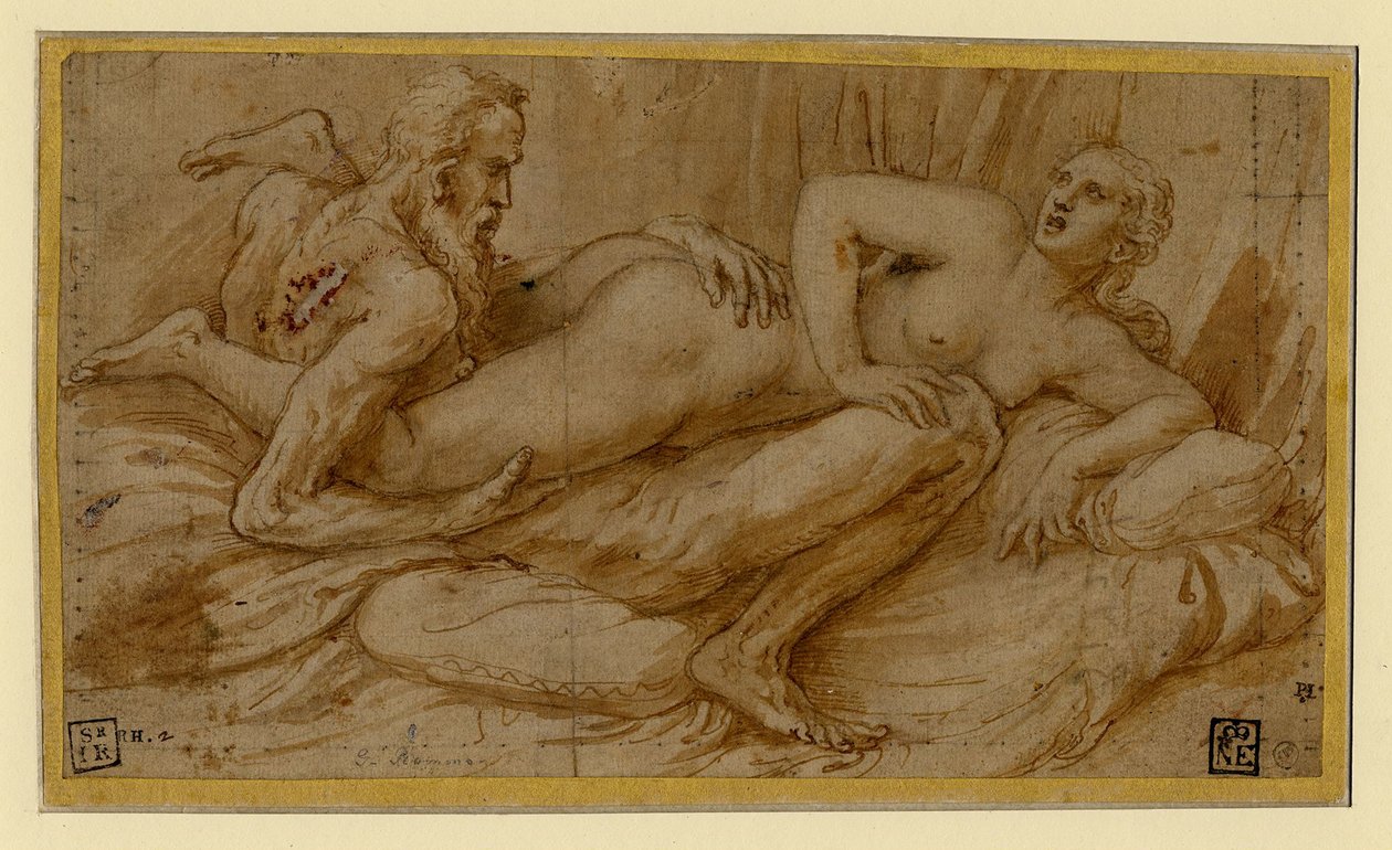 Erotische scène door Giulio Romano