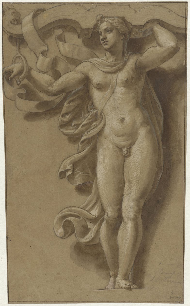 Hermaphroditus als kariatide door Giulio Romano