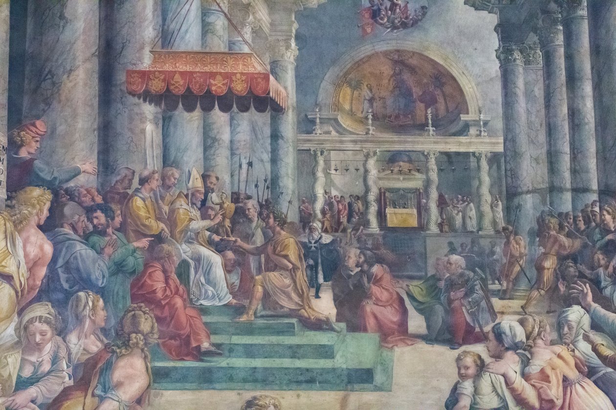 De schenking van Rome (detail) door Giulio Romano