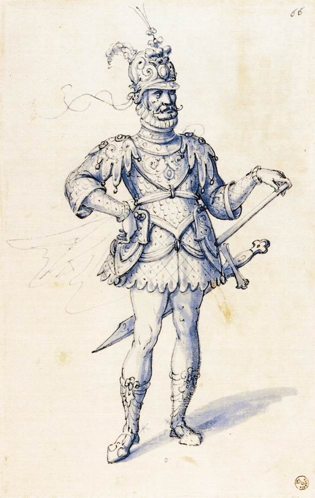 Kostuumtekening voor een ridder door Giuseppe Arcimboldo