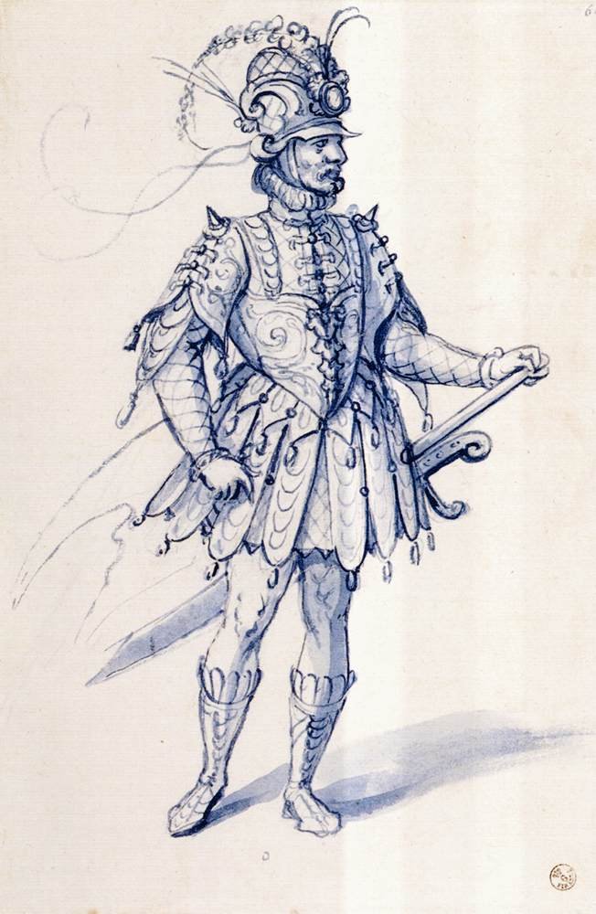 Kostuumtekening voor een ridder door Giuseppe Arcimboldo