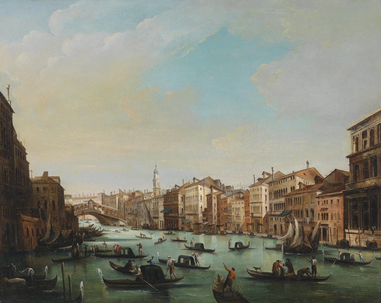 Venetië, uitzicht vanaf het Canal Grande met de Rialtobrug door Giuseppe Bernardino Bison