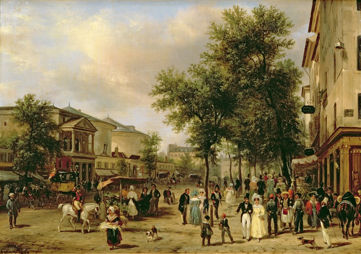 Uitzicht op Boulevard Montmartre, Parijs, 1830 door Giuseppe Canella