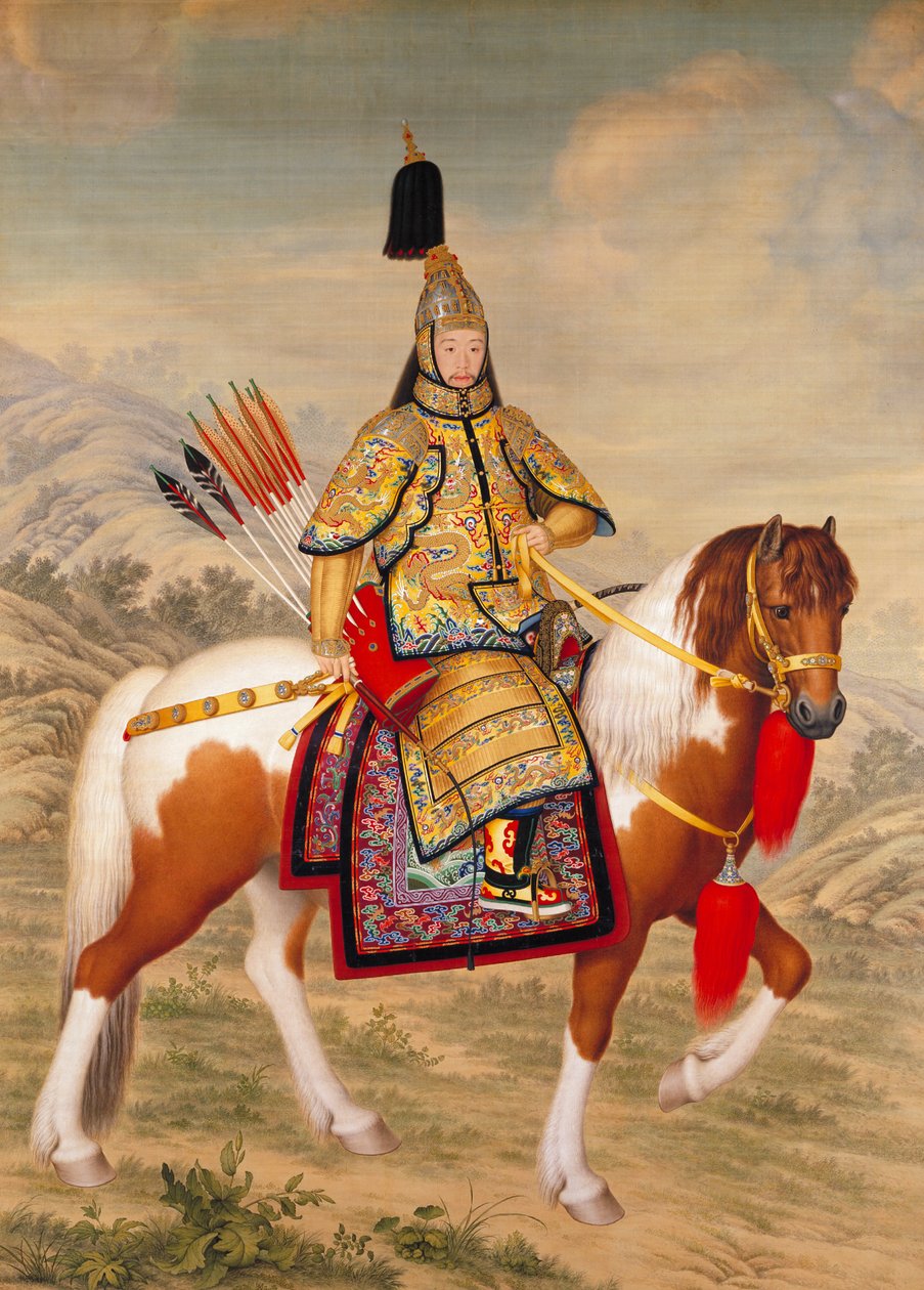 De Qianlong-keizer in ceremoniële wapenrusting te paard door Giuseppe Castiglione