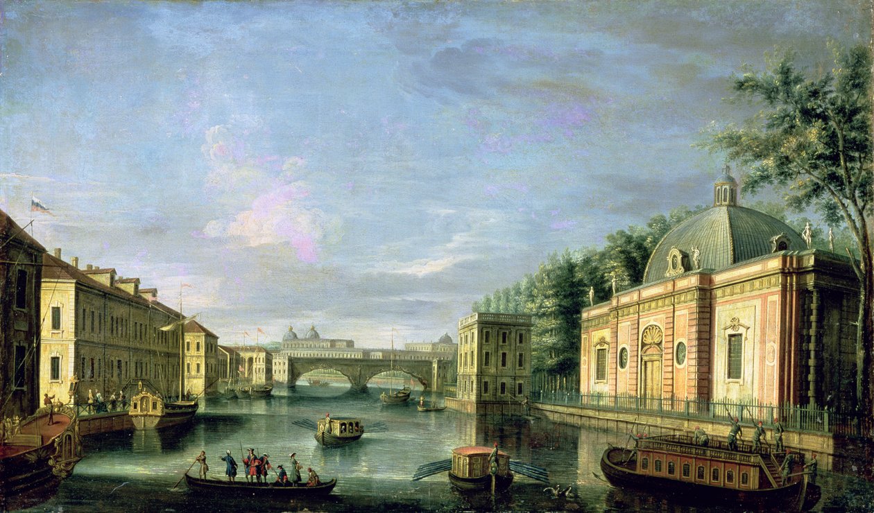 Uitzicht op de Fontanka-rivier in Sint-Petersburg, 1750s door Giuseppe Valeriani