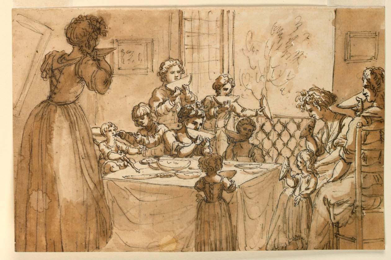 Familie die Meloen Eet door Giuseppe Barberi