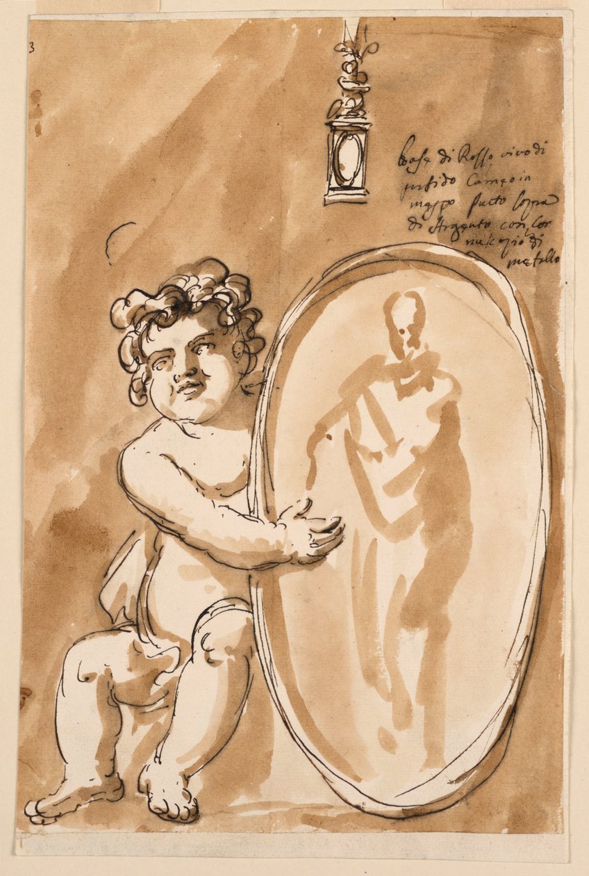 Zittende putto met medaillon door Giuseppe Barberi