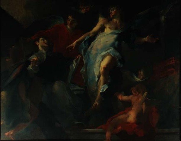 St. Thomas omringd door engelen door Giuseppe Bazzani