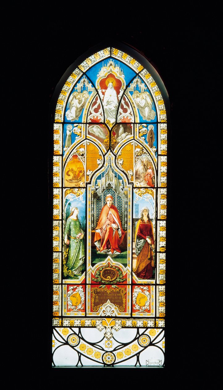 Glas-in-loodraam met Triomf van Dante door Giuseppe Bertini