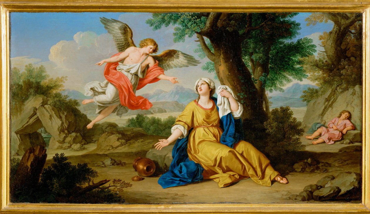 Hagar en de engel (schilderij op doek) door Giuseppe Bottani