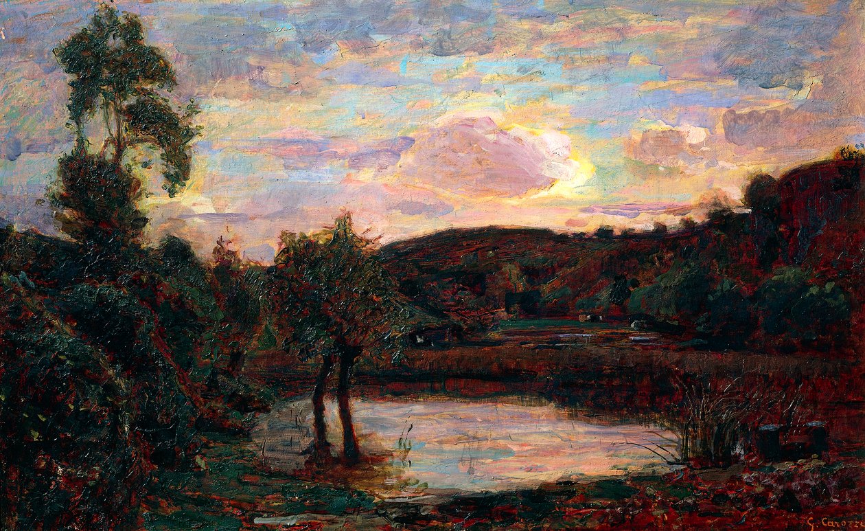 Zonsondergang in Engadina, door Giuseppe Carozzi (1864-1938) door Giuseppe Carozzi