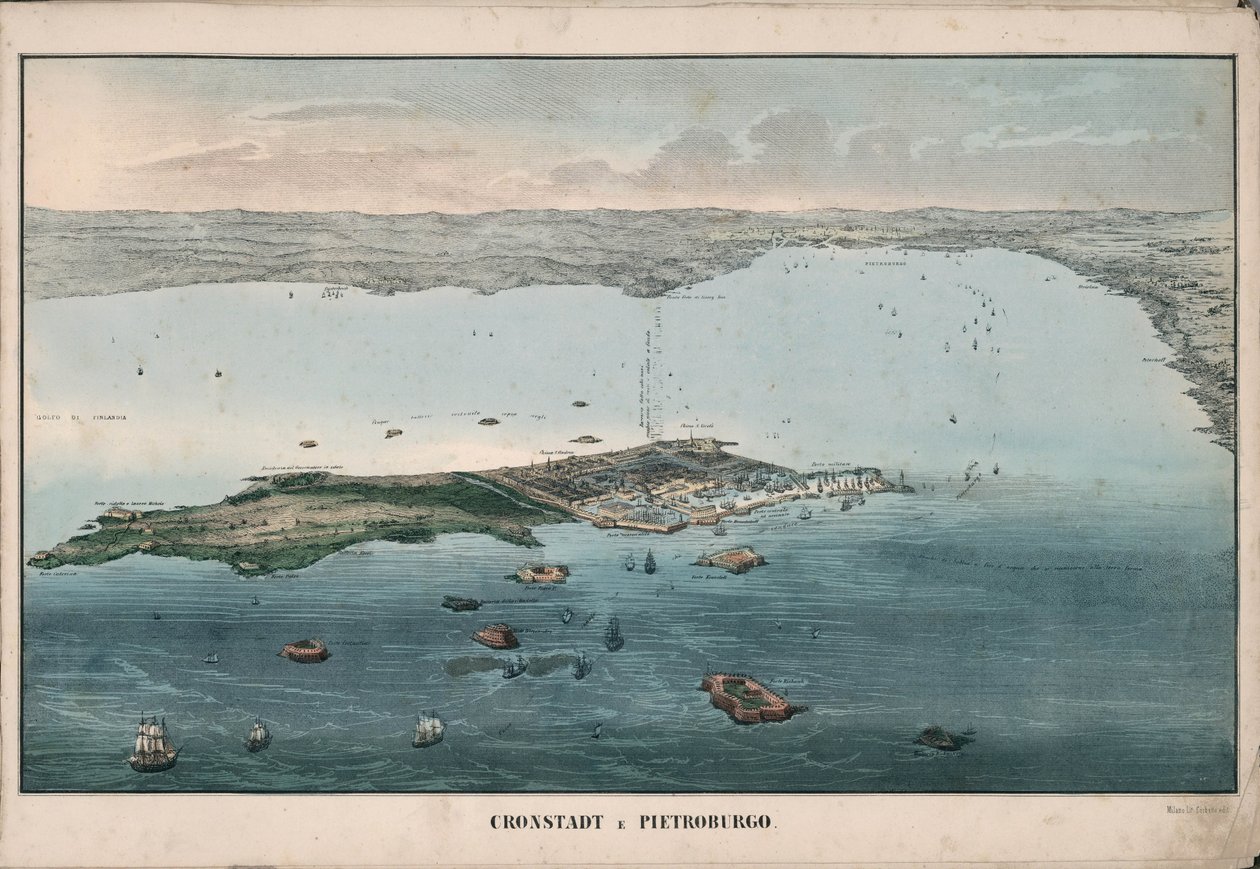Panoramisch uitzicht op Kronstadt, 1853 door Giuseppe Civelli