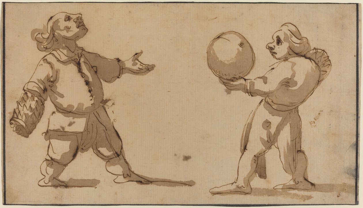 Een karikatuur met balspelers door Giuseppe Maria Mitelli