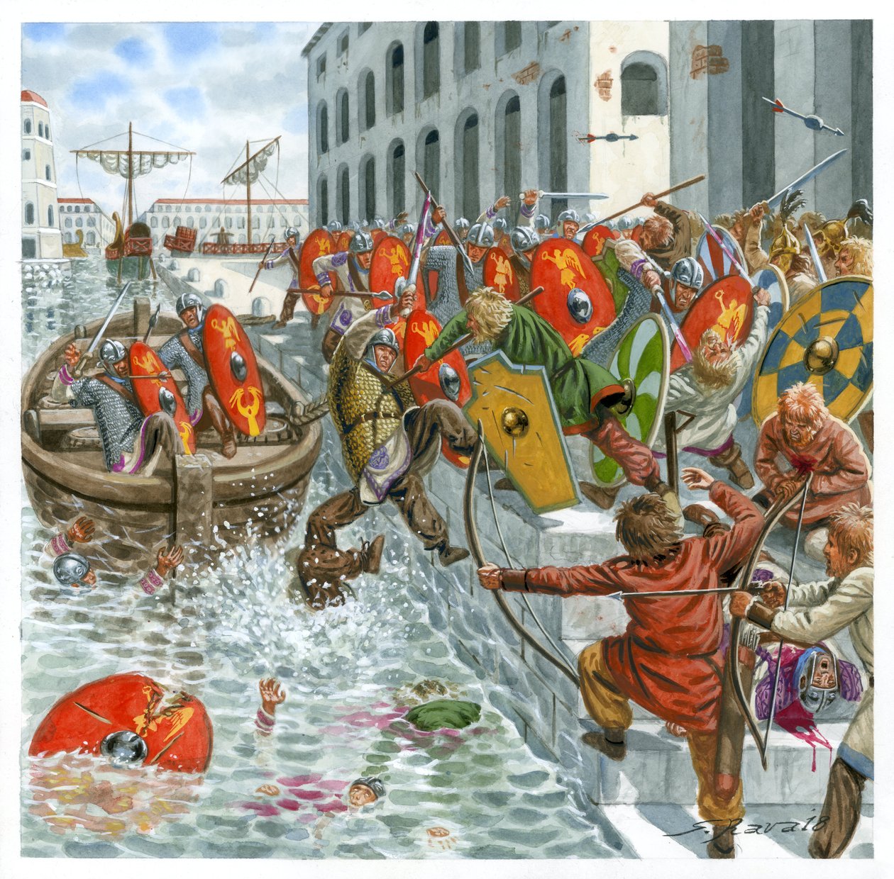 Visigoten vallen Ostia binnen 410 v.Chr. door Giuseppe Rava