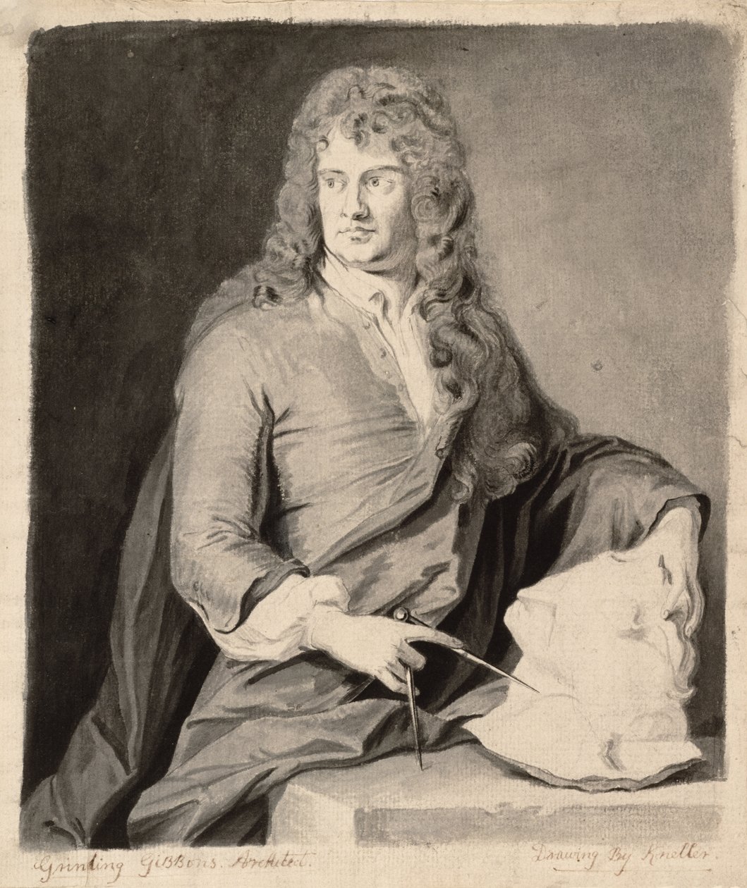 Portret van Grinling Gibbons (1648-1721) door Godfrey Kneller