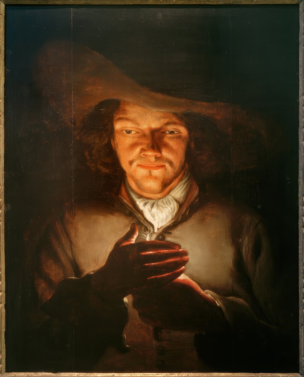 Een man met een kaars door Godfried Schalcken
