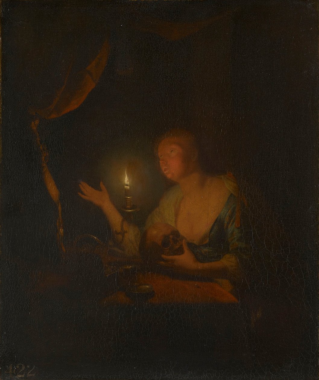 De boetvaardige Magdalena bij kaarslicht door Godfried Schalcken