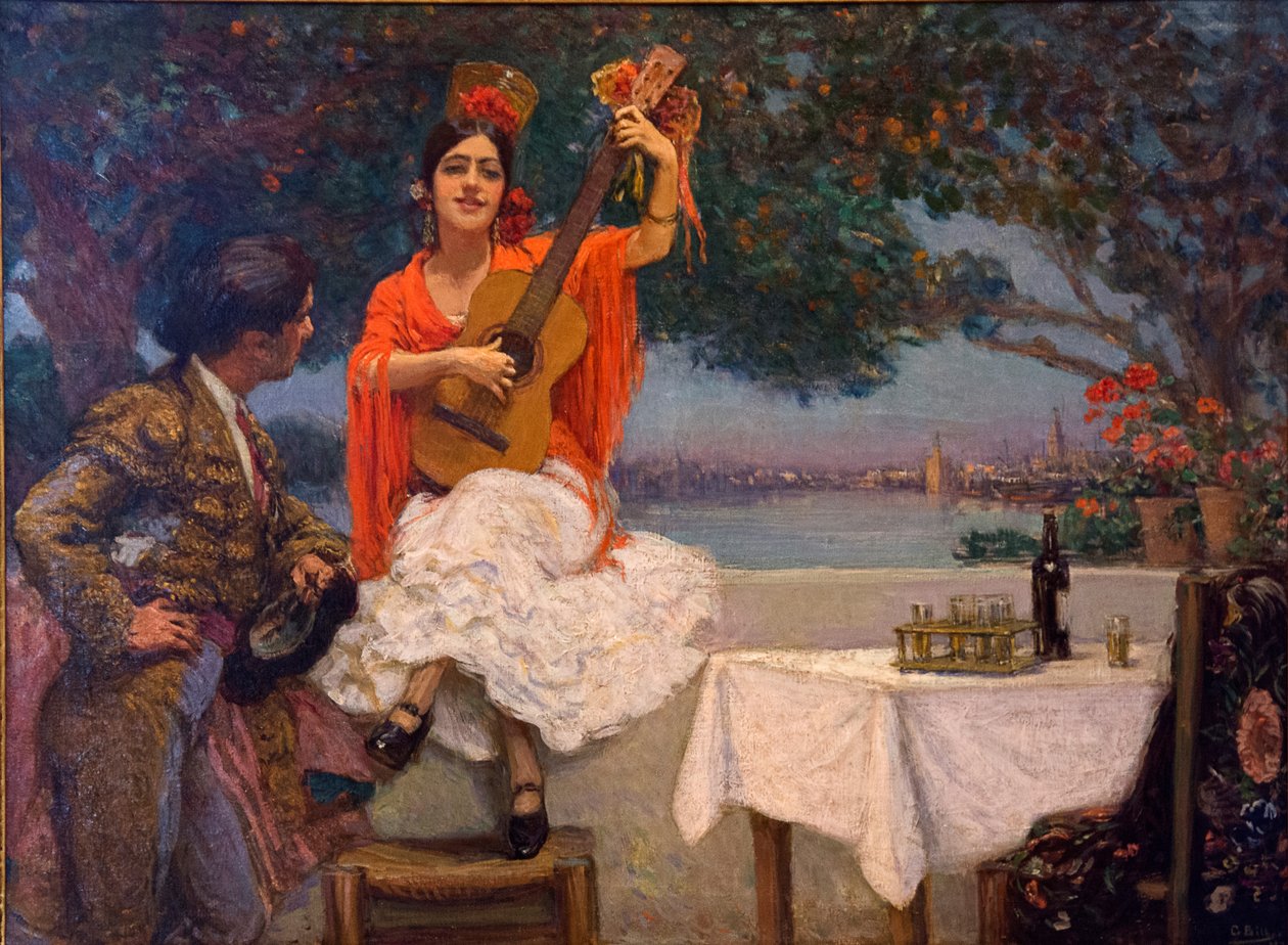 Schilderij Gitana en torero met de Guadalquivir op de achtergrond door Gonzalo Bilbao door Gonzalo Bilbao