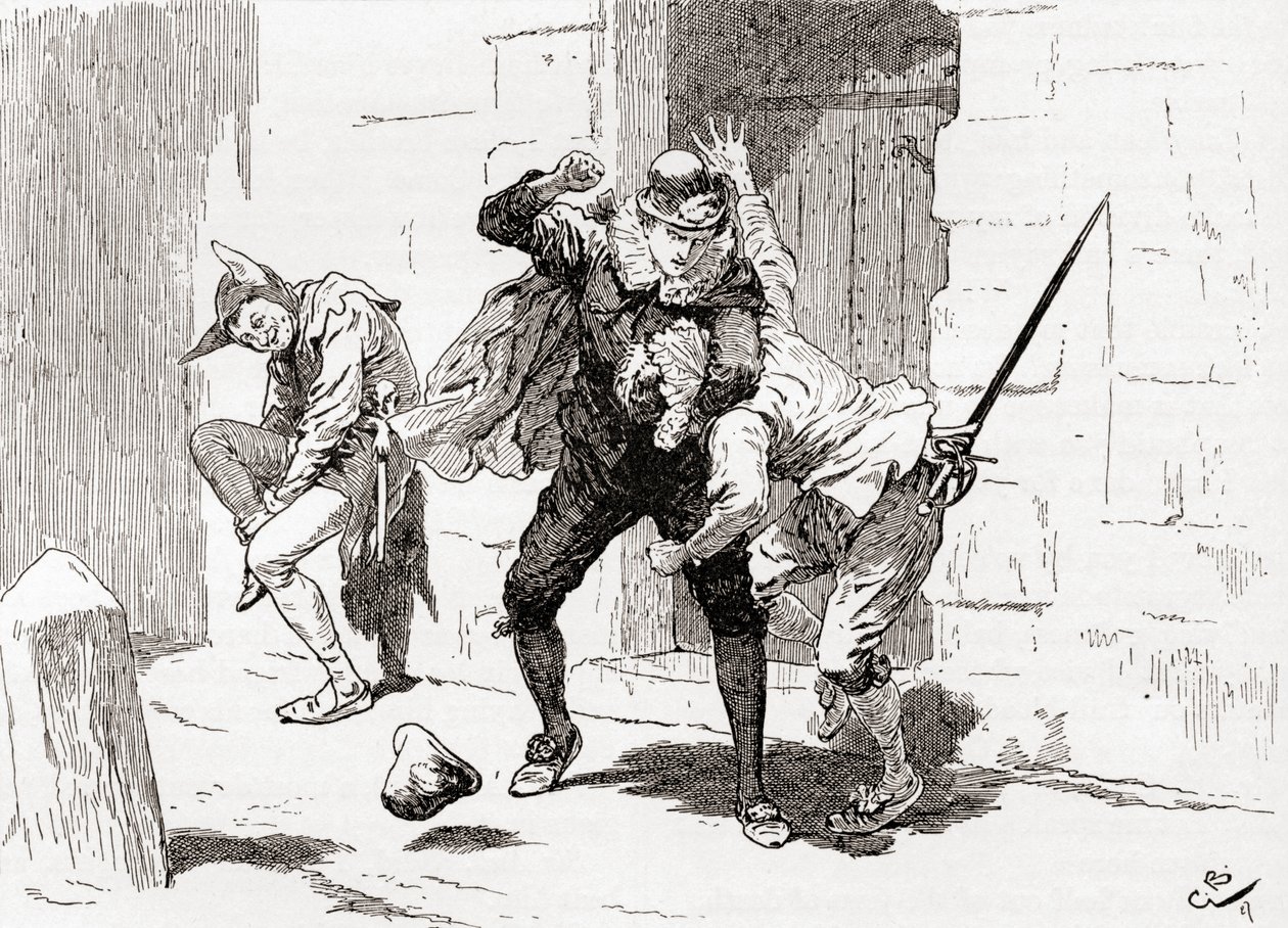 Een scène uit William Shakespeares toneelstuk Twelfth Night Act IV, Scene 1 door Gordon Frederick Browne