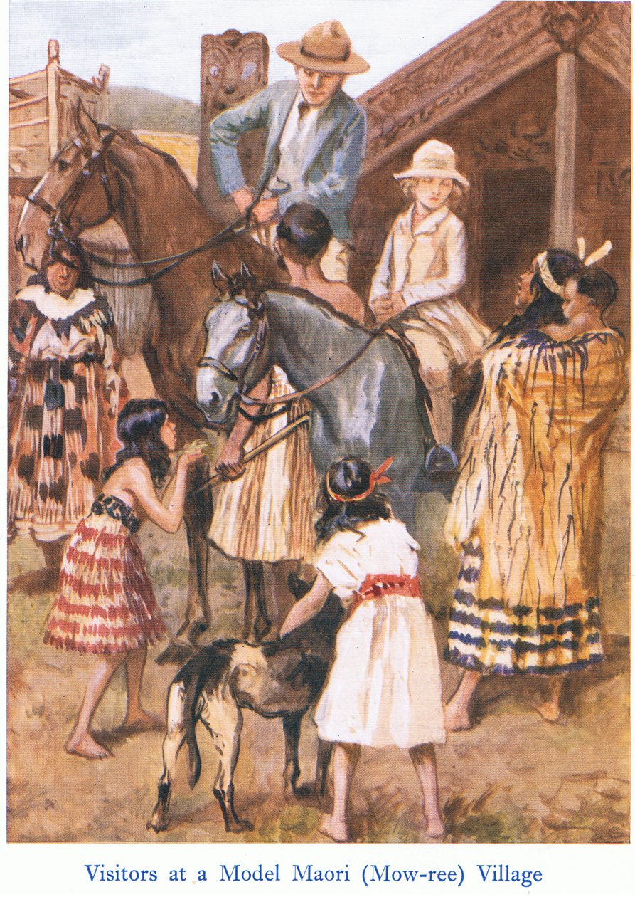 Bezoekers in een Maori-dorp door Gordon Frederick Browne