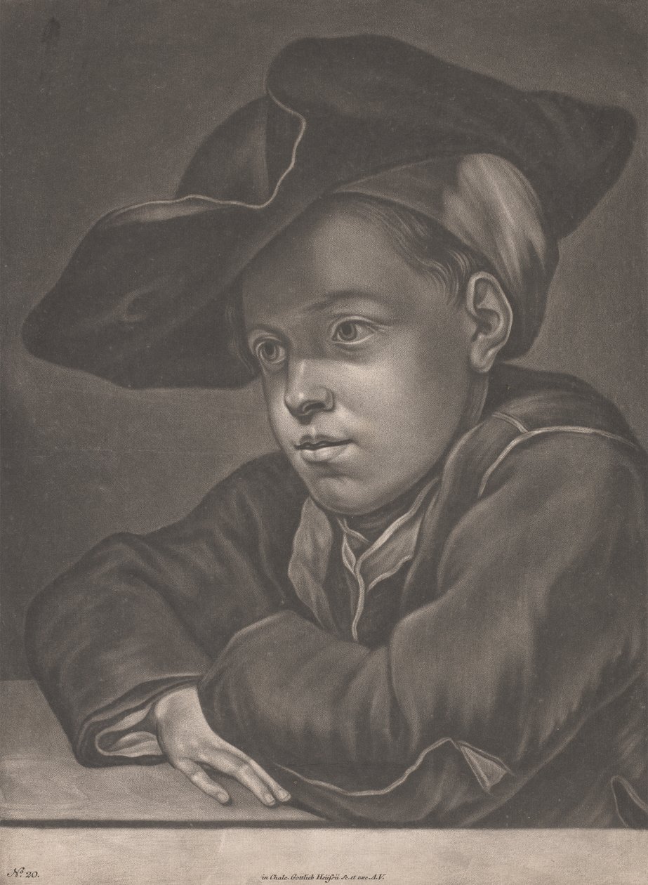 Jongen zittend aan een tafel door Gottlieb Heiss