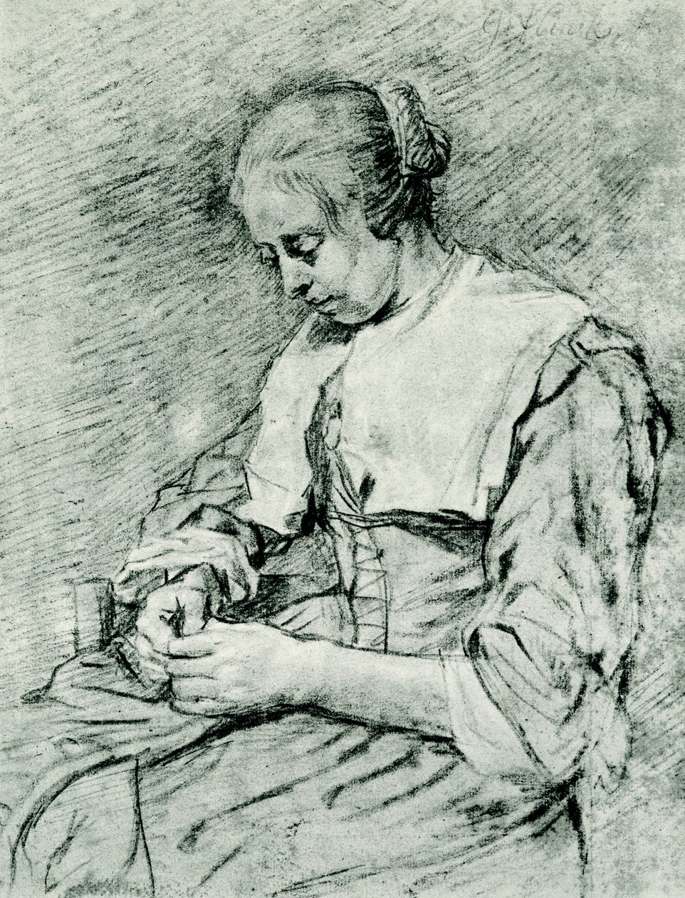 De naaister door Govaert Flinck