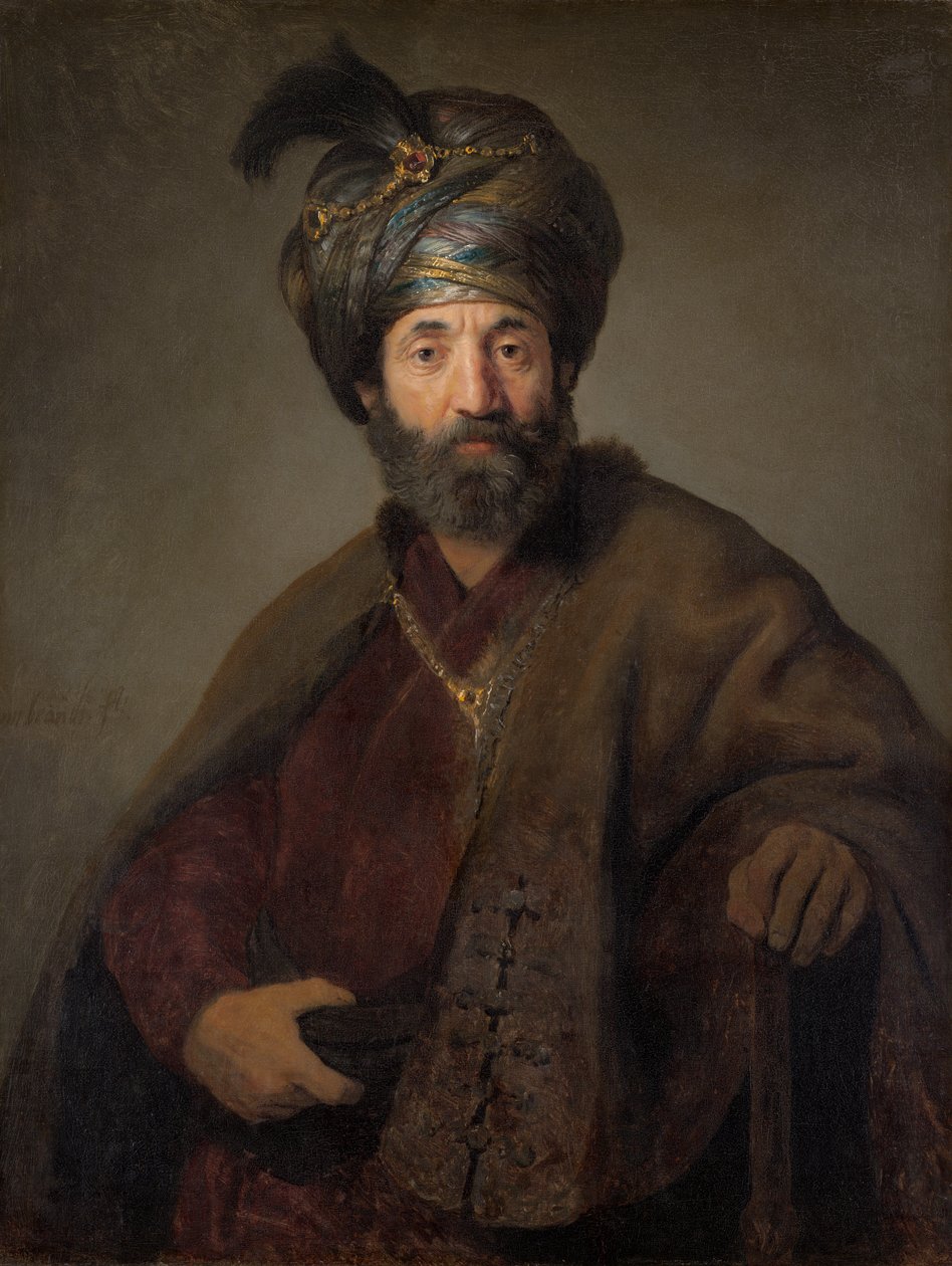 Man in oosters kostuum door Govert Flink or Rembrandt