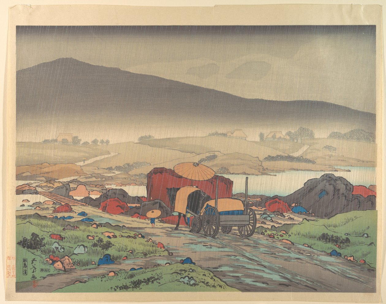 Regen bij Yabakei door Goyo Hashiguchi