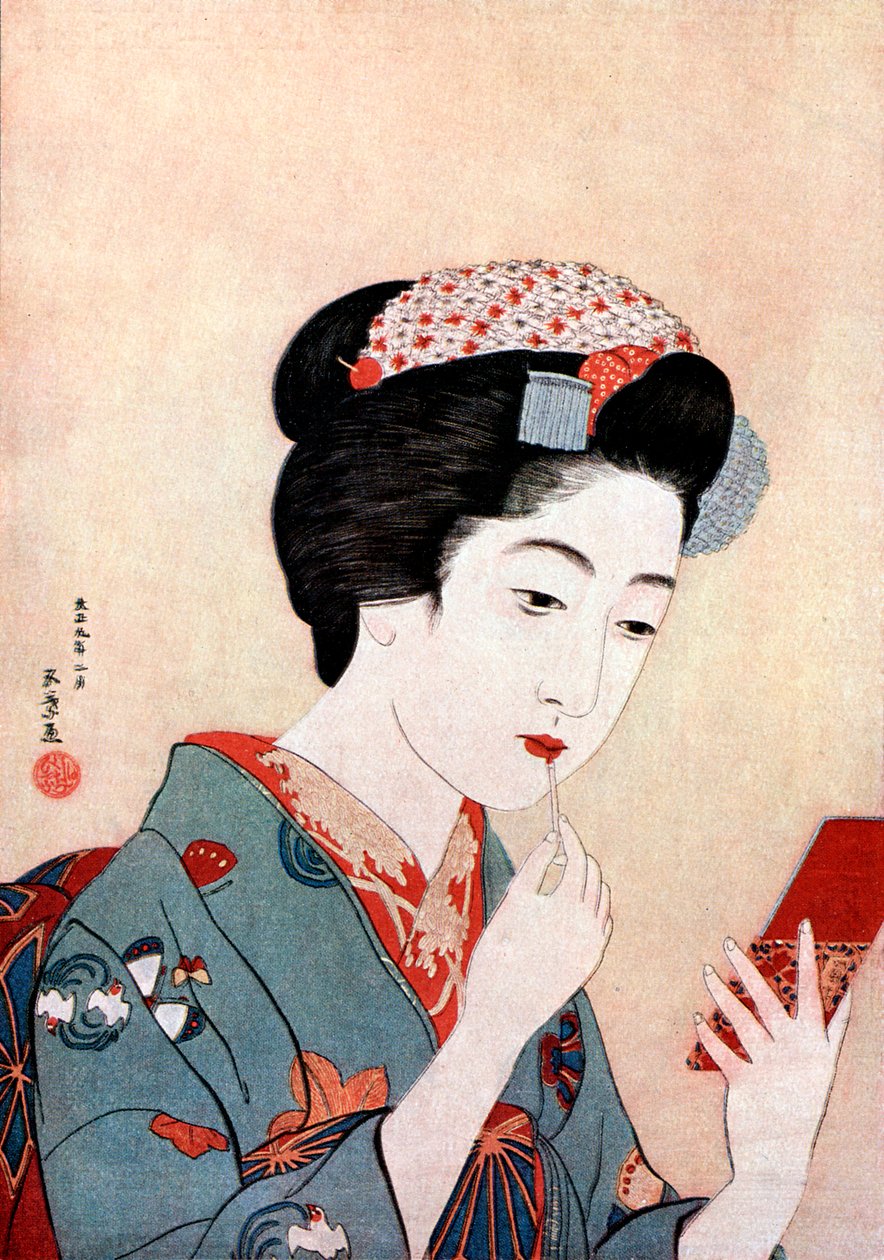Een vrouw met een Beni-borstel, ca. 1900-1921 door Goyo Hashiguchi
