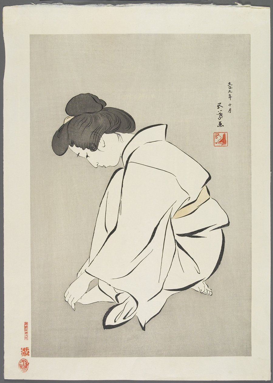 Vrouw die teennagels knipt, na 1929 door Goyo Hashiguchi