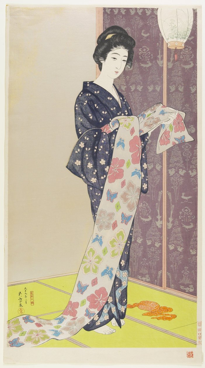 Vrouw in zomerkimono, augustus 1920 door Goyo Hashiguchi