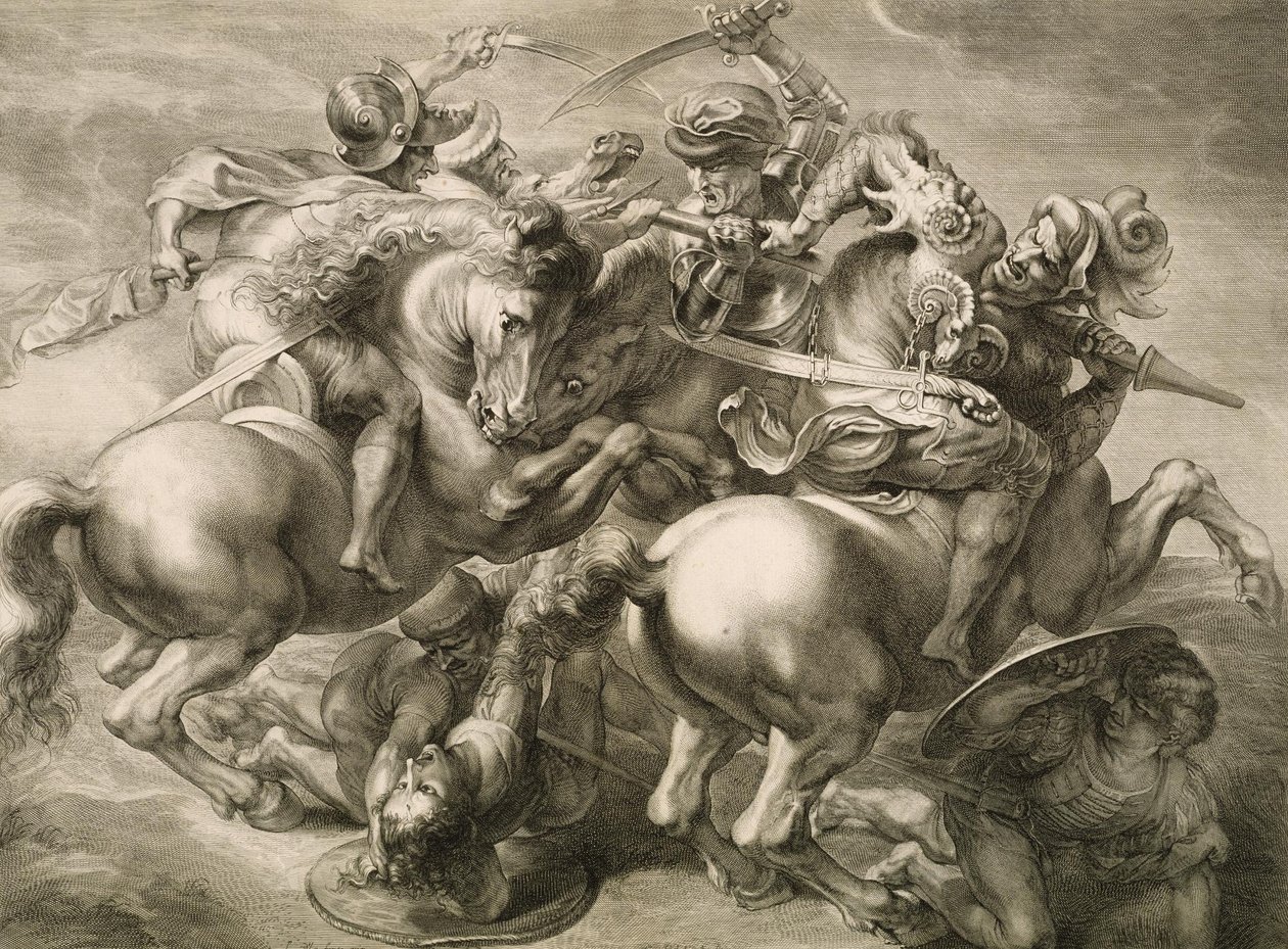 De slag van de vier ruiters (Slag bij Anghiari) door Gérard Edelinck